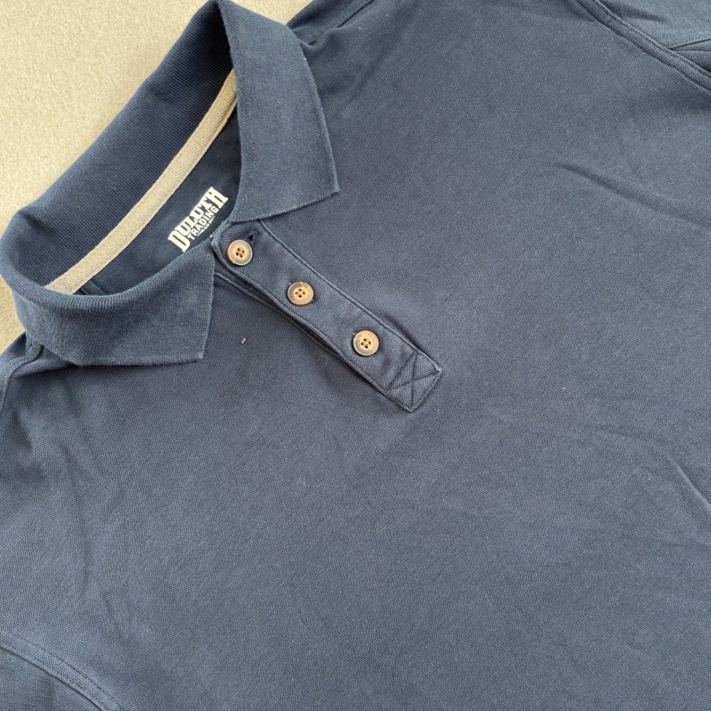 Duluth Trading Co Mens 2XL Navy Blue 100% Cotton Pique Short Sleeve Polo Shirt